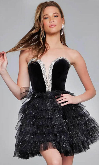 Jovani 40352 - Bejeweled Sweetheart Cocktail Dress Special Occasion Dresses 00 /  Black