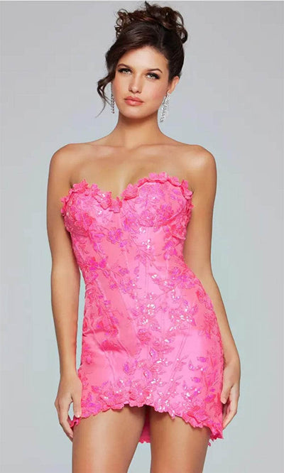 Jovani 40380 - Strapless Sequin Lace Cocktail Dress Special Occasion Dresses 00 /  Neon Pink