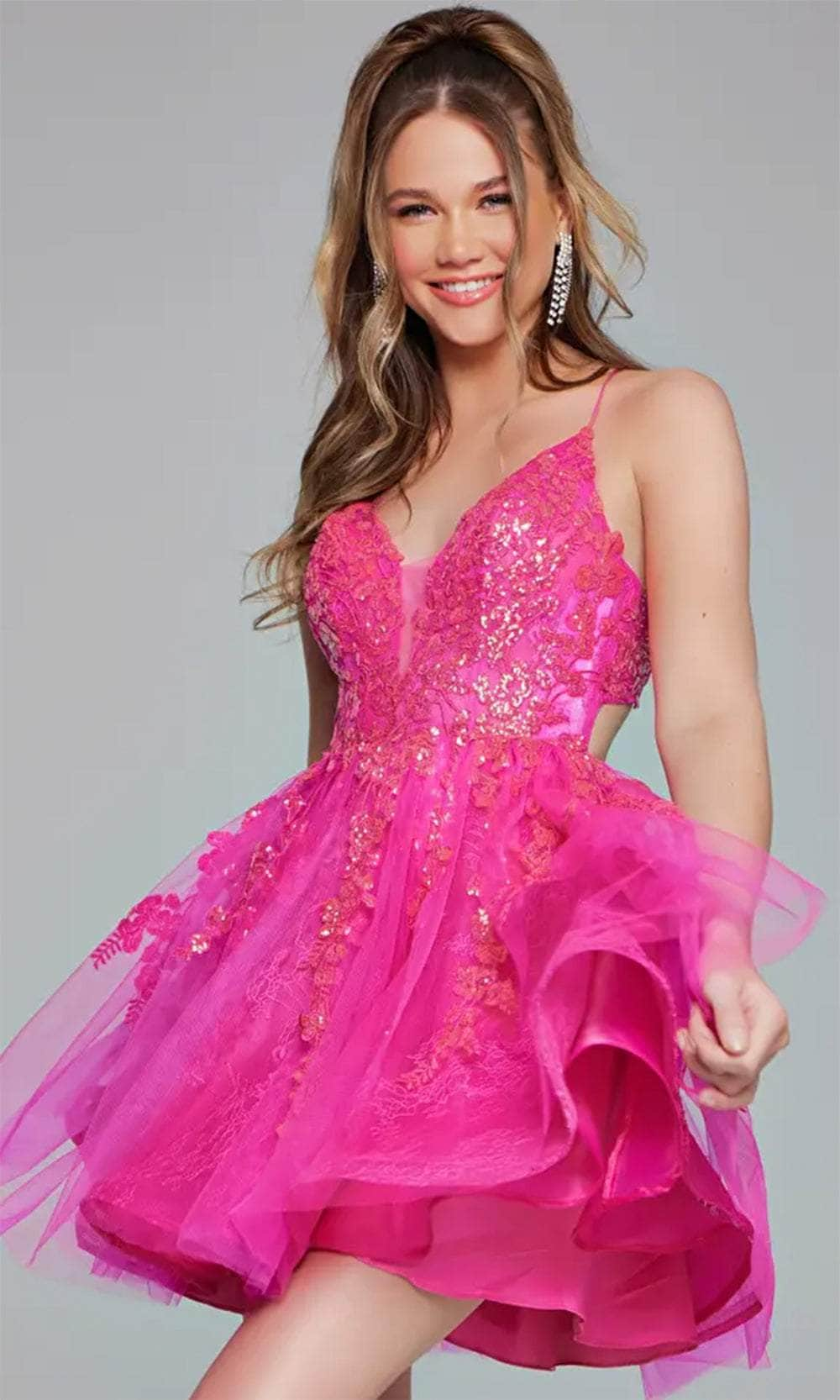 Jovani 40384 - Embroidered Open Back Cocktail Dress Special Occasion Dresses 00 /  Hot-Pink