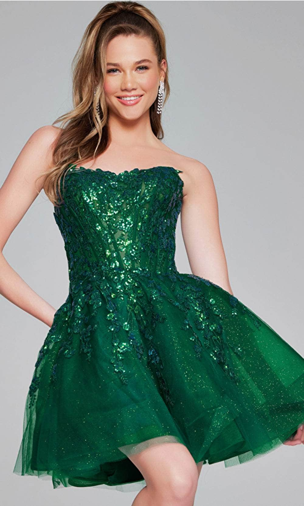 Jovani 40385 - Corset Bodice A-Line Cocktail Dress Special Occasion Dresses 00 /  Emerald