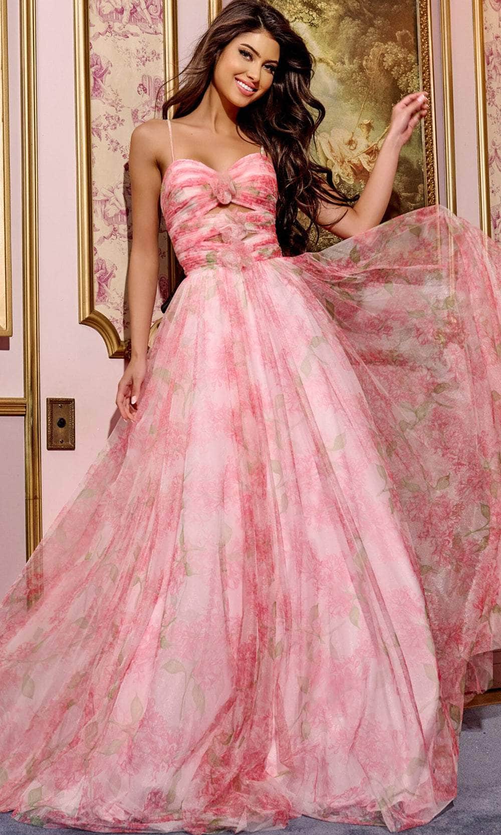 Jovani 40402 - Floral Cutout Prom Dress Prom Dresses 00 / Red Print