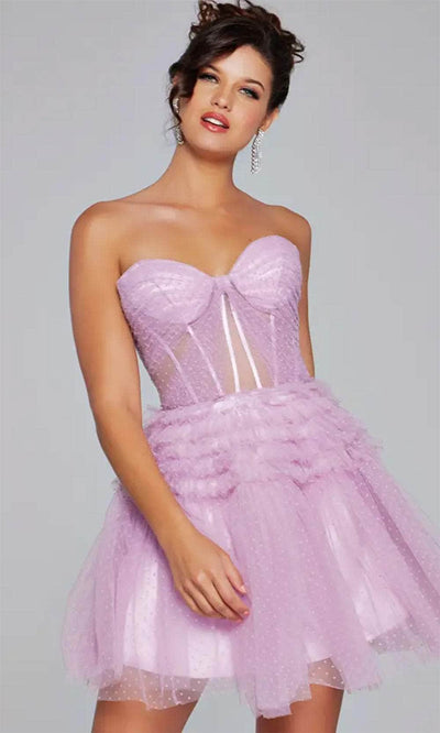 Jovani 40467 - Ruched Sheer Corset Cocktail Dress Special Occasion Dresses 00 /  Lilac