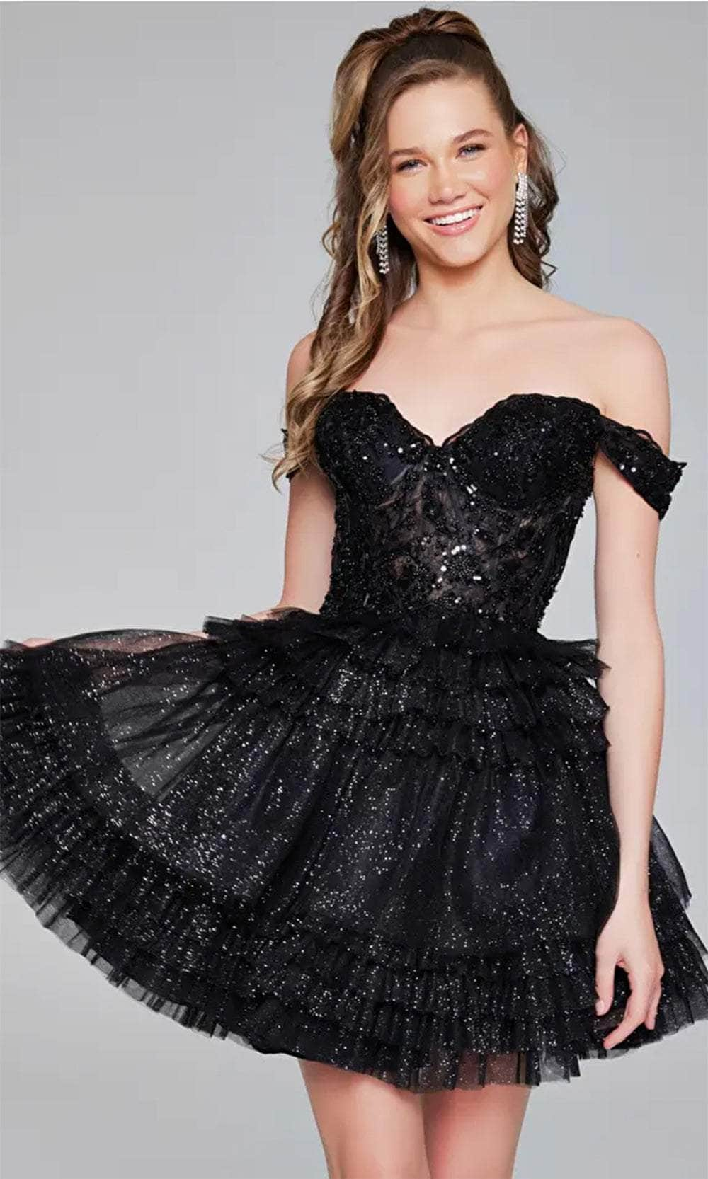 Jovani 40612 - Off Shoulder Ornate Cocktail Dress Special Occasion Dresses 00 /  Black