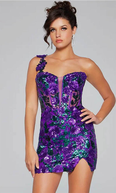 Jovani 40647 - Sequin Corset Cocktail Dress Special Occasion Dresses 00 /  Purple