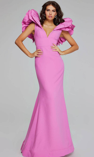 Jovani 40663 - Ruffled V-Neck Evening Dress Special Occasion Dresses 00 /  Rose