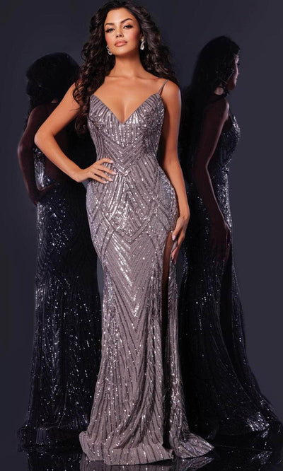 Jovani 40692 - V Neck Embellished Prom Dress Prom Dresses 00 / Grey