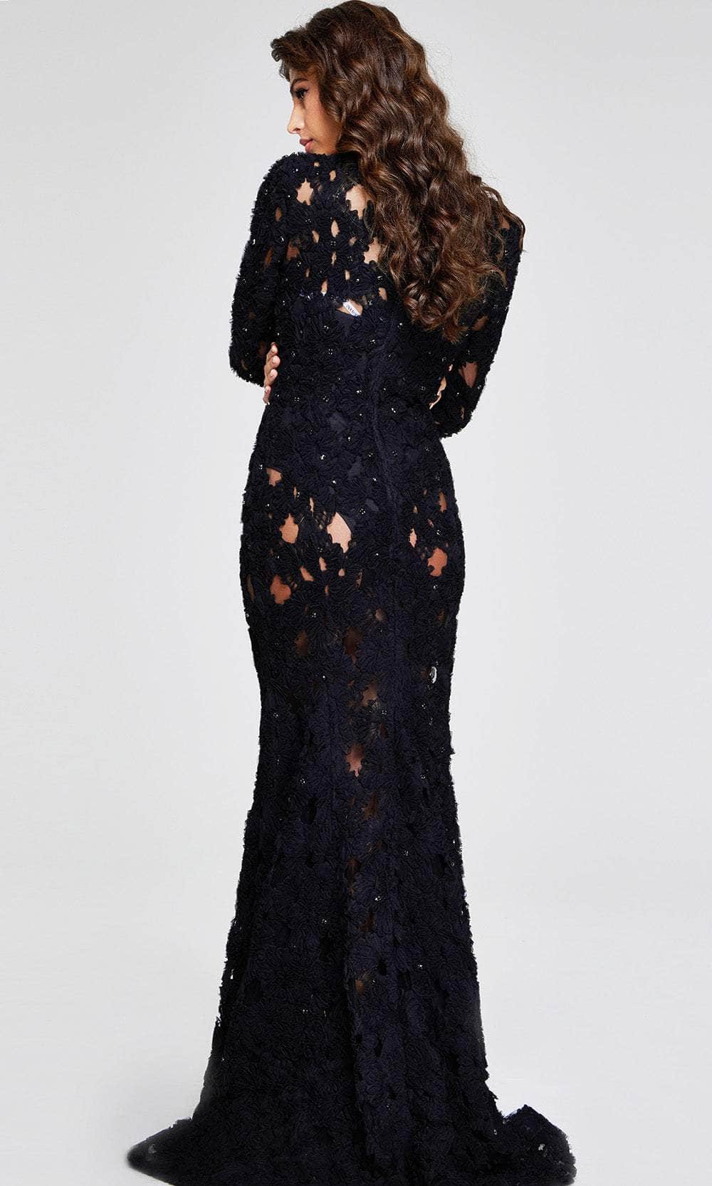 jovani long sleeve lace dress Jovani 09809 - Split Sleeve Lace Evening Dress 4 / Silver
