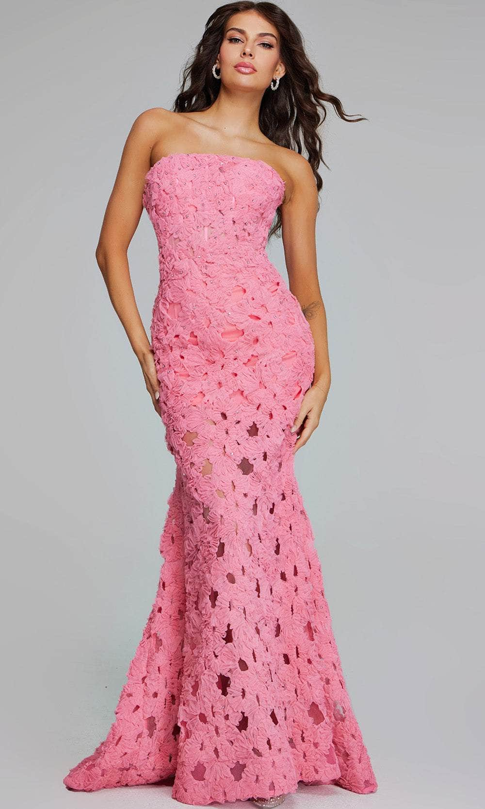 Jovani 40744 - Strapless Lace Evening Gown Special Occasion Dresses 00 /  Pink