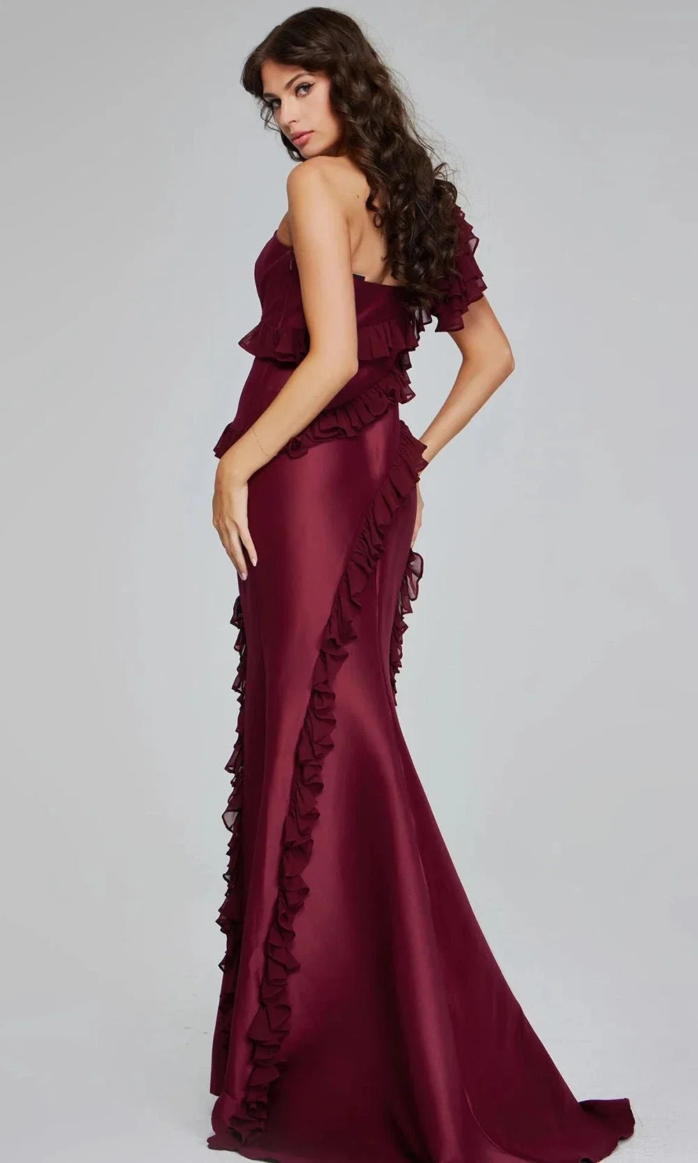 Jovani 40751 - One Shoulder Ruffle Trim Mermaid Gown Mother of the Bride Dresses