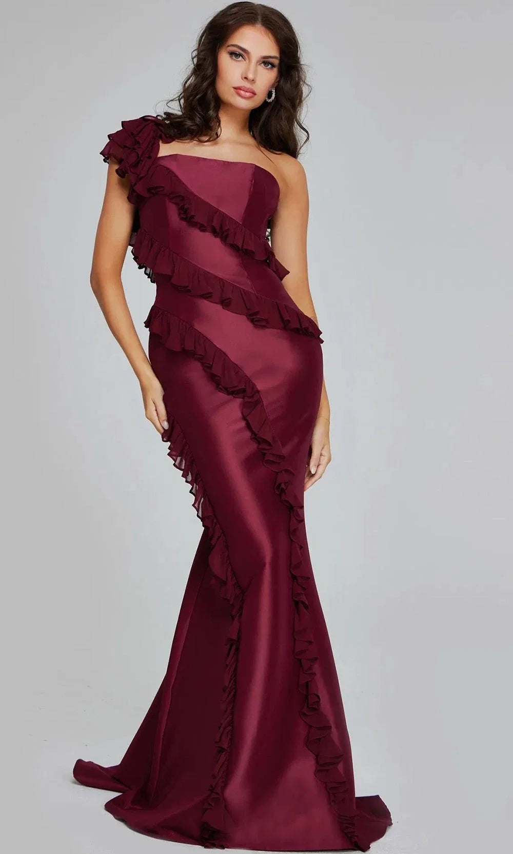 Jovani 40751 - One Shoulder Ruffle Trim Mermaid Gown Mother of the Bride Dresses