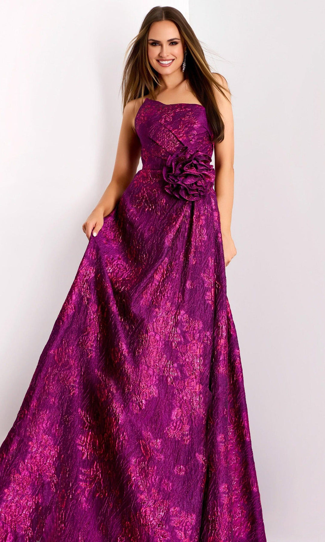 Jovani 40780 Floral Waist Asymmetric A-Line Gown