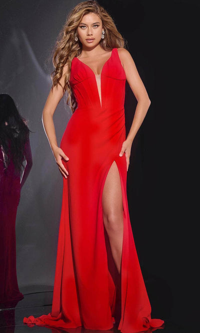 Jovani 40783 - Plunging V-Neck Prom Dress Prom Dresses 00 / Red