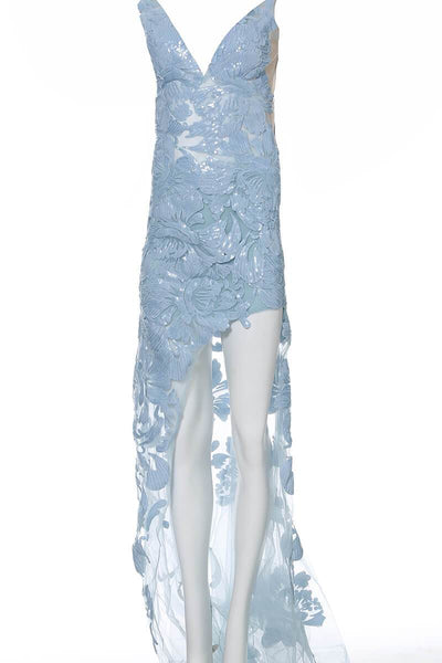 Jovani - 4084 Floral Sequin Appliqued Fitted High Low Prom Dress Prom Dresses 00 / Light-Blue