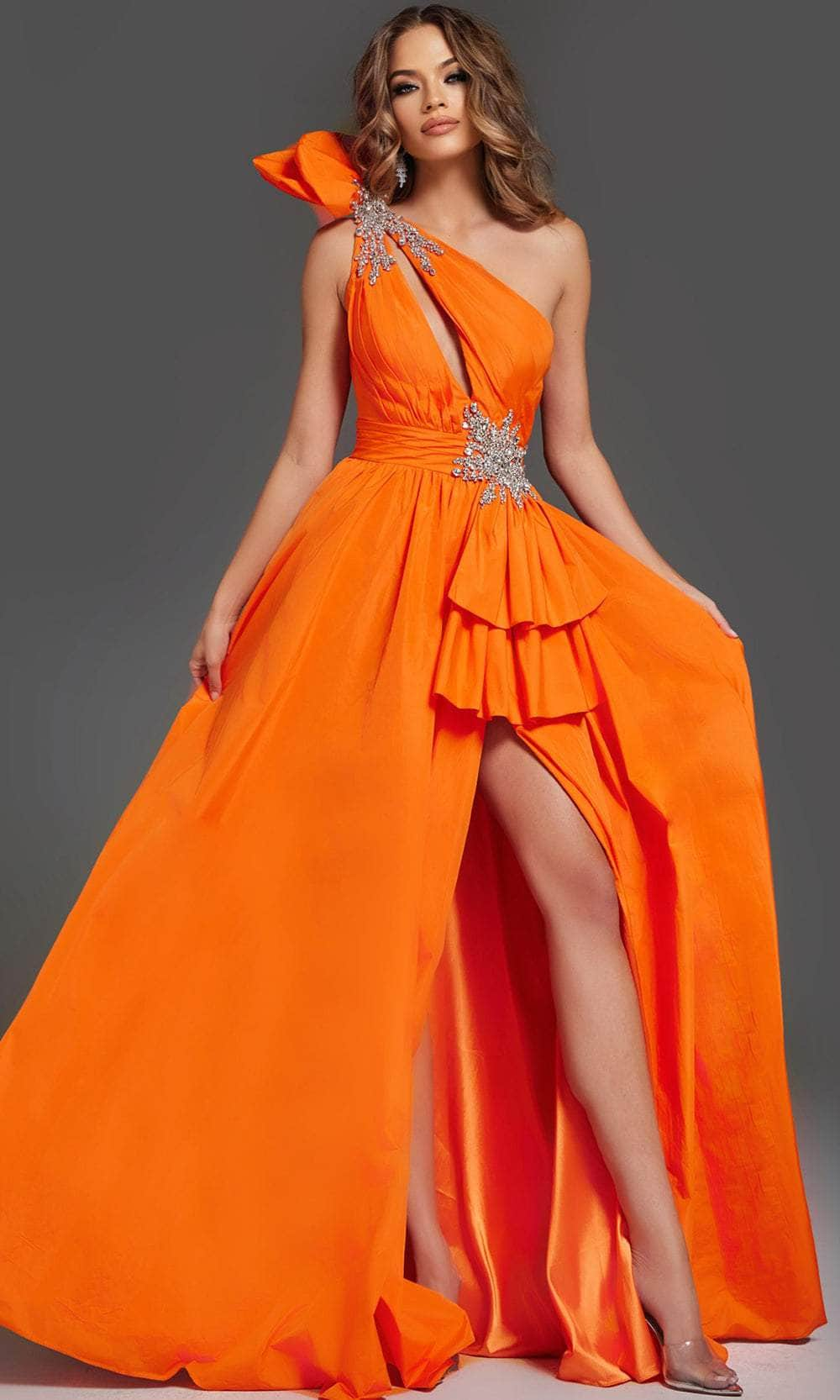 Jovani 40929 - Ruffle Beaded Prom Dress Prom Dresses 00 / Orange