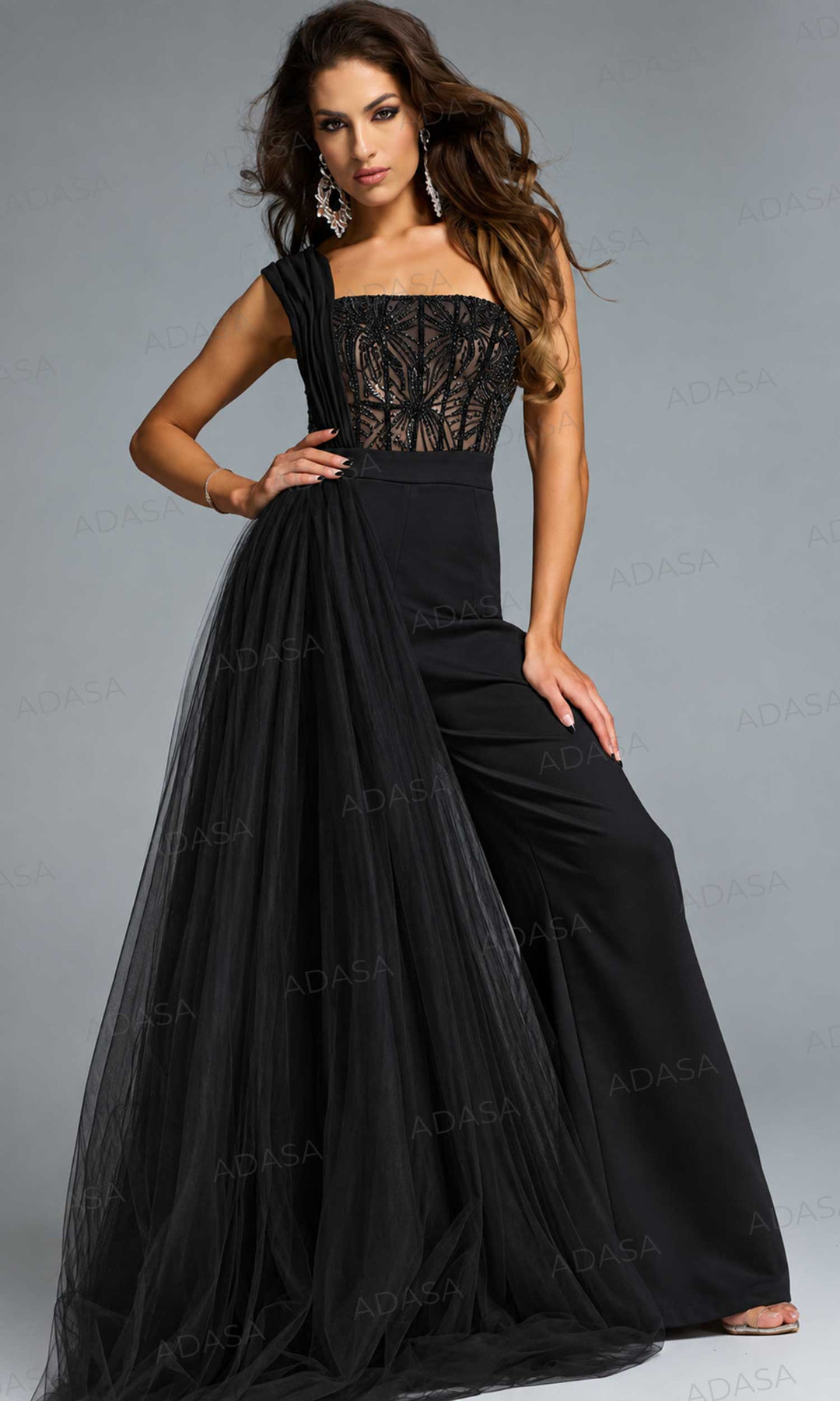 Jovani 40933 - Embellished Corset Wide-Leg Jumpsuit