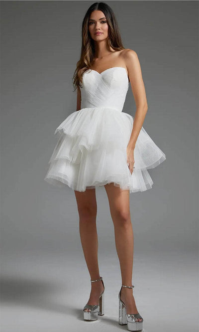 Jovani 41054 - Strapless Fit and Flare Cocktail Dress Cocktail  Dresses 00  Off-White