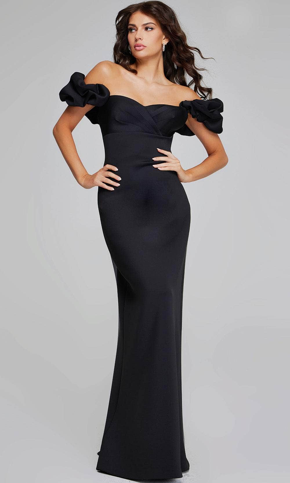 Jovani 41084 - Ruffled Off Shoulder Evening Gown Special Occasion Dresses 00 /  Black