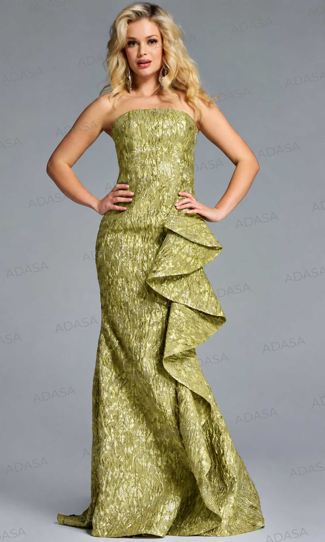 Jovani 41134 - Straight Neckline Textured Gown with Shawl
