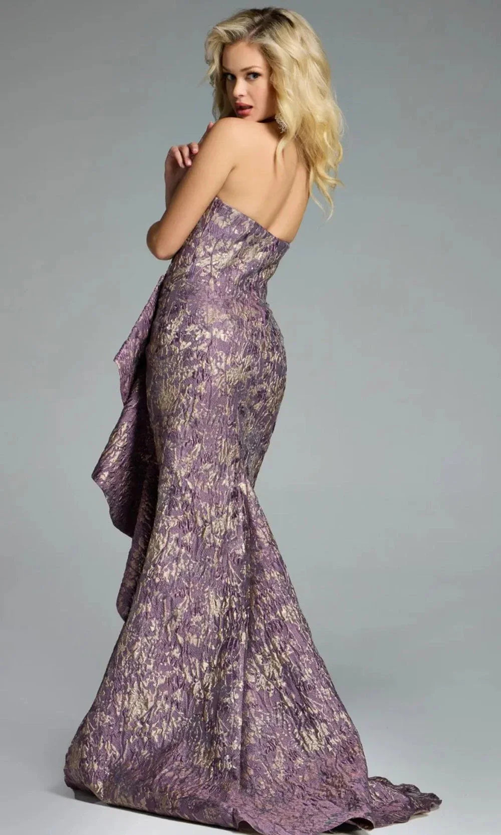 Jovani 41134 - Straight Neckline Textured Gown with Shawl Evening Dresses