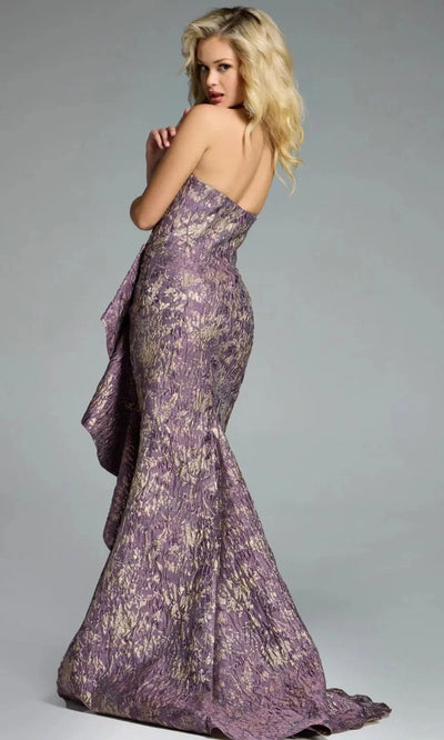Jovani 41134 - Straight Neckline Textured Gown with Shawl Evening Dresses