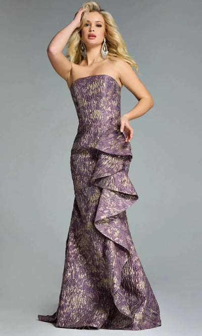 Jovani 41134 - Straight Neckline Textured Gown with Shawl Evening Dresses