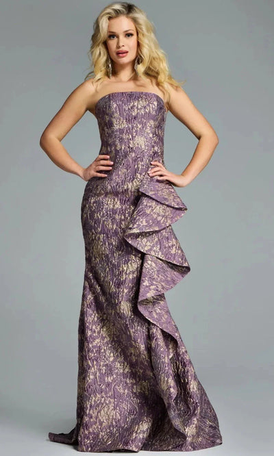 Jovani 41134 - Straight Neckline Textured Gown with Shawl Evening Dresses