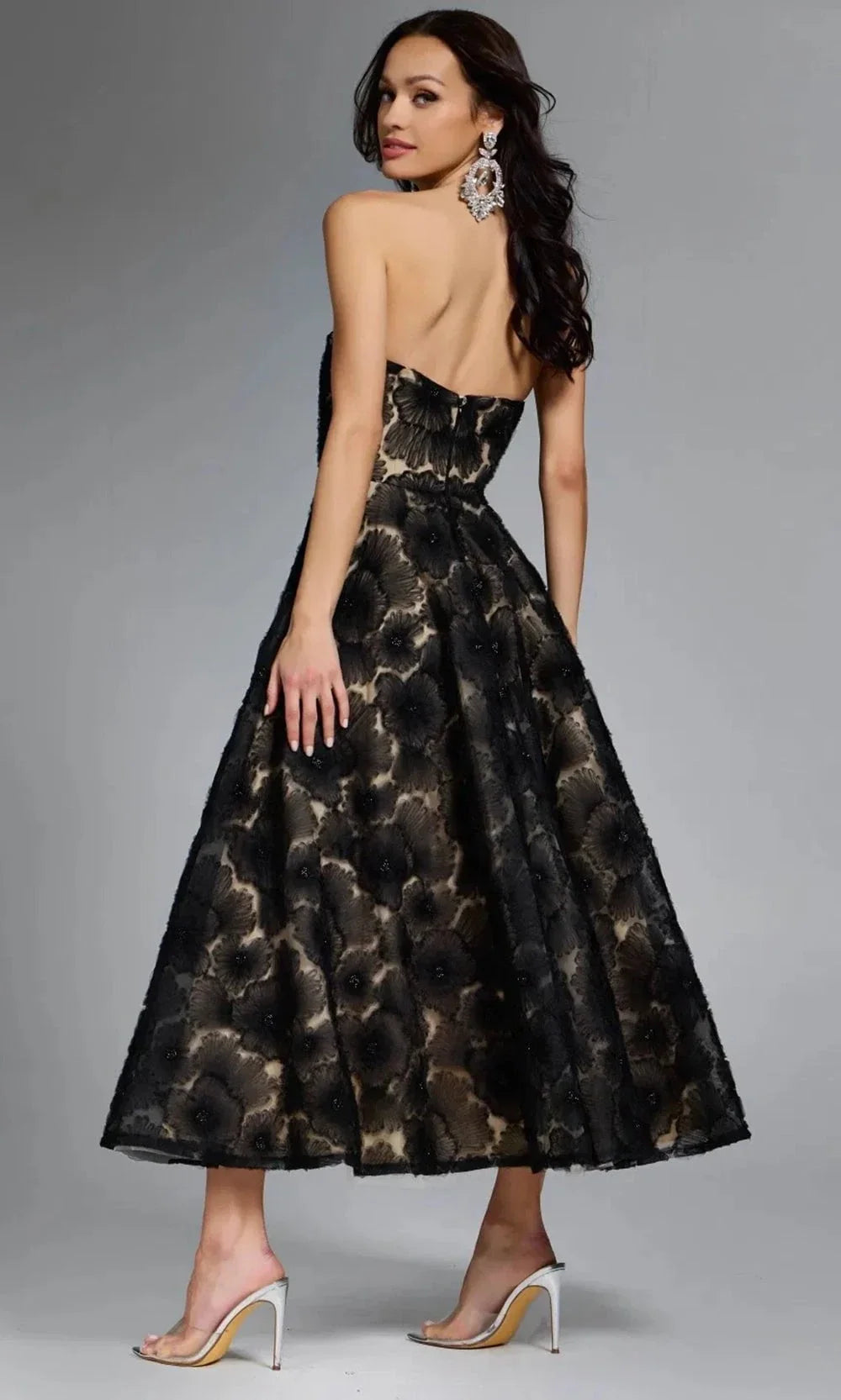Jovani 41187 - Strapless Floral Embroidered Tea-Length Dress Semi Formal
