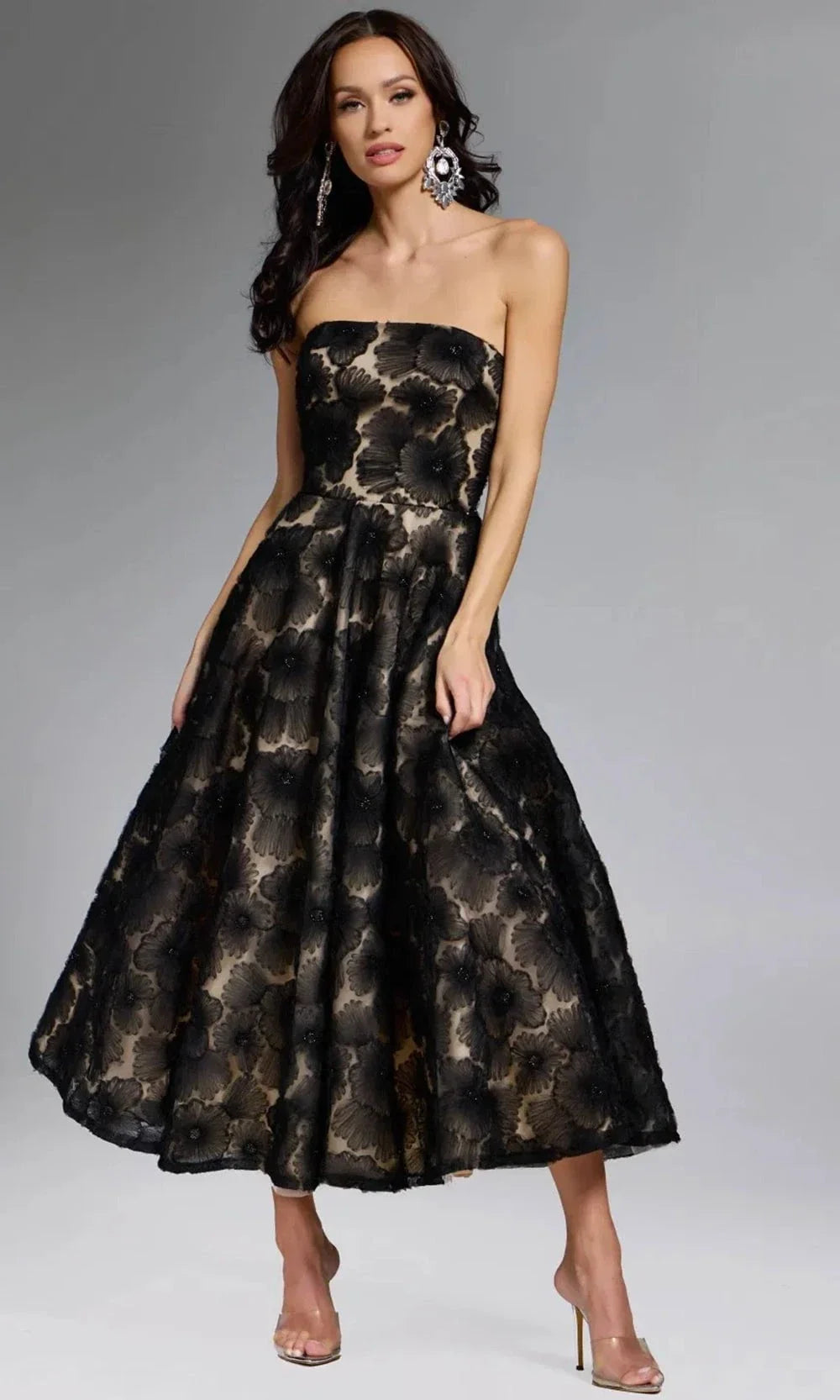 Jovani 41187 - Strapless Floral Embroidered Tea-Length Dress Semi Formal