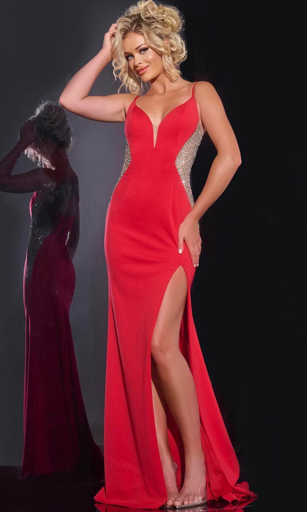 Jovani 42002 - Jewel Trimmed Prom Dress Prom Dresses 00 / Red