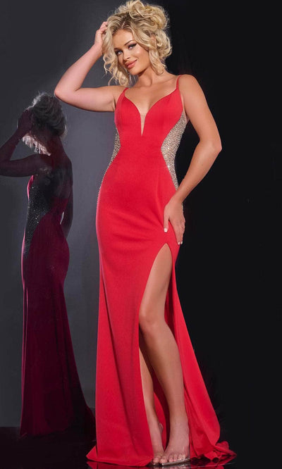 Jovani 42002 - Jewel Trimmed Prom Dress Prom Dresses 00 / Red