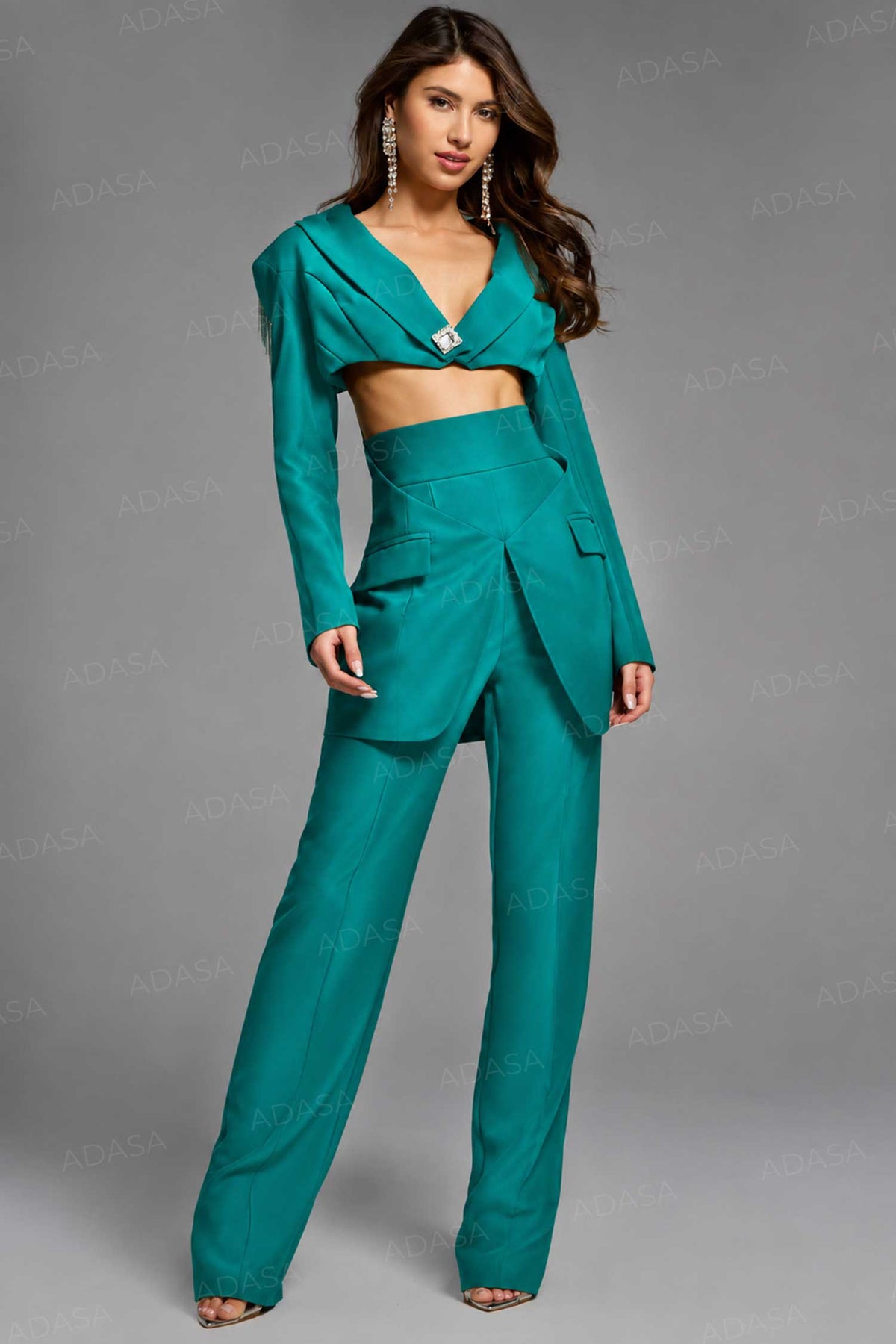 Jovani 42120 - Crystal Accent Long Sleeve Pantsuit