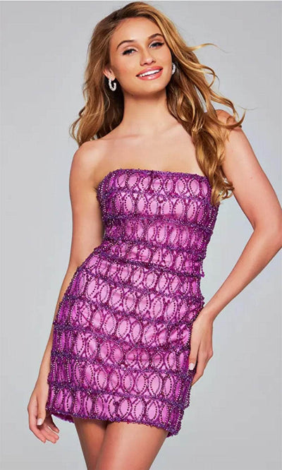 Jovani 42197 - Strapless Geometric Beaded Cocktail Dress Homecoming Dresses