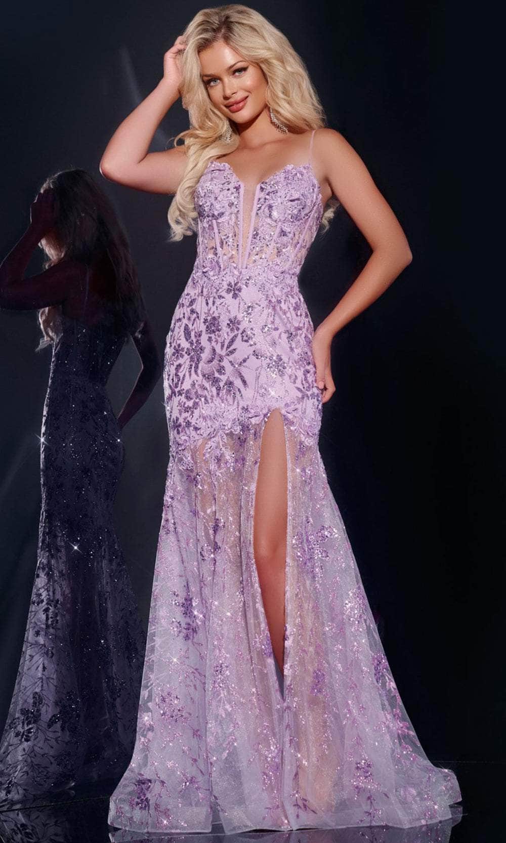 Jovani 42203 - Floral Motif Prom Dress Prom Dresses