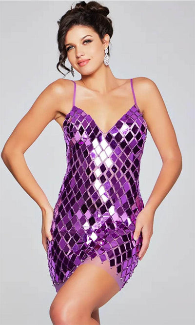 Jovani 42208 - Cut-Glass Sleeveless Cocktail Dress Special Occasion Dresses 00 /  Purple