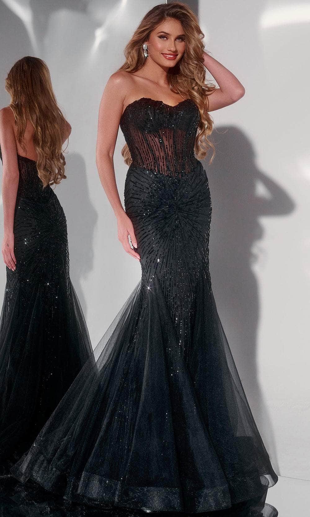 Jovani 42217 - Beaded Trumpet Prom Dress Prom Dresses 00 / Black