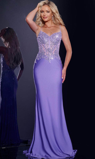 Jovani 42221 - Embroidered V-Neck Prom Dress Prom Dresses 00 / Violet