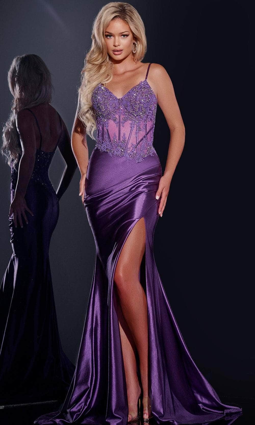 Jovani 42259 - Applique Detailed Prom Dress Prom Dresses 00 / Purple