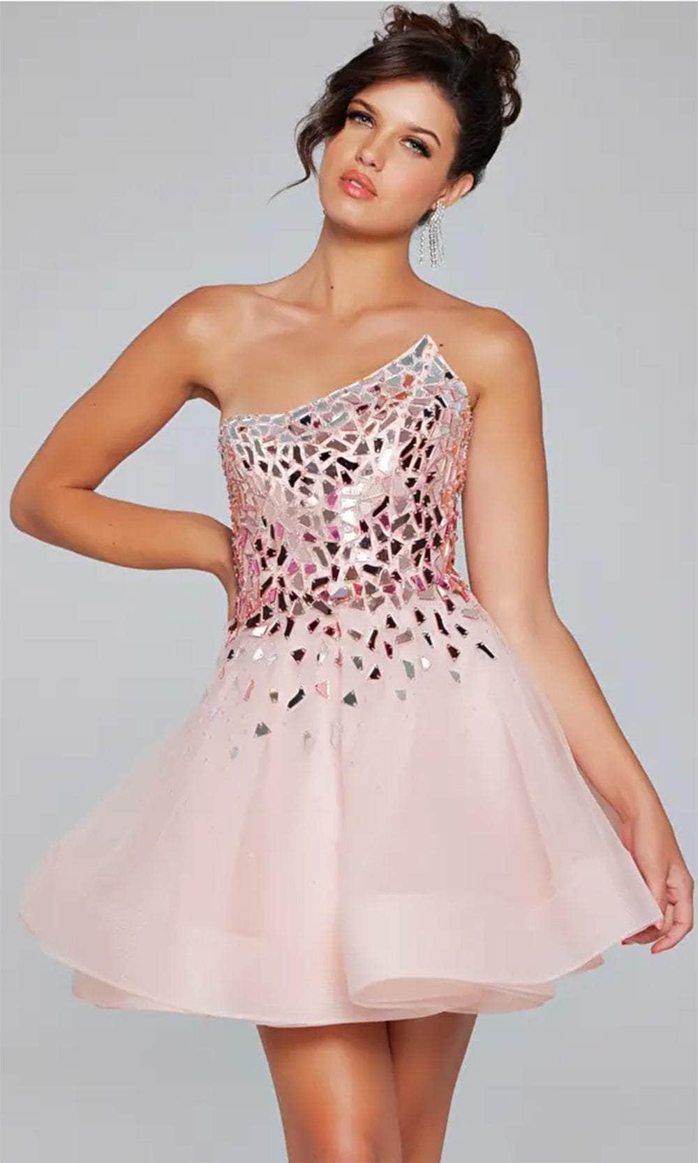 Jovani 42282 - Cut-Glass Layered A-Line Cocktail Dress Homecoming Dresses 00 / Pink