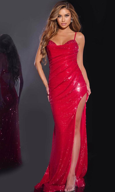 Jovani 42379 - Draped Sequin Prom Dress Prom Dresses 00 / Wine