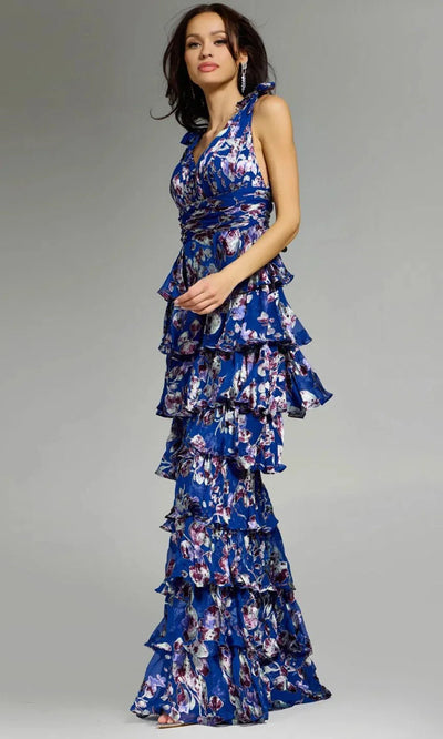 Jovani 42381 - Floral Print Tiered A-Line Gown Evening Dresses