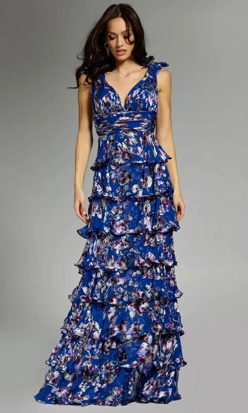Jovani 42381 - Floral Print Tiered A-Line Gown Evening Dresses