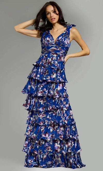 Jovani 42381 - Floral Print Tiered A-Line Gown Evening Dresses