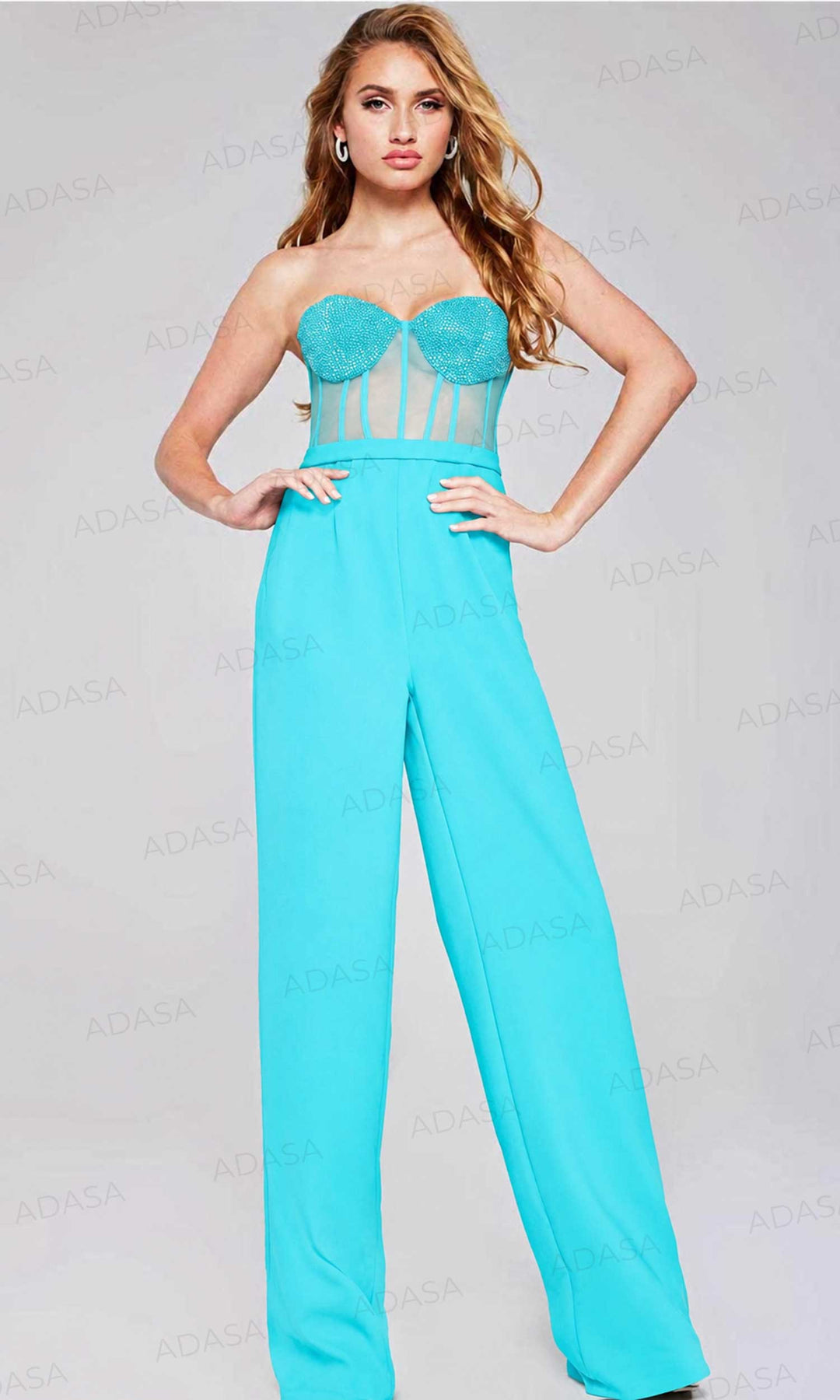 Jovani 42466 - Strapless Beaded Jumpsuit