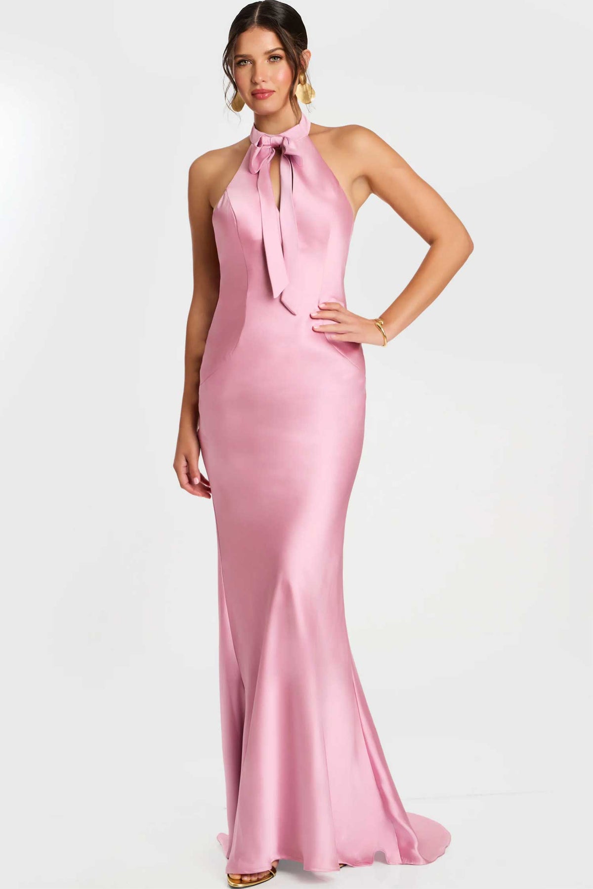 Jovani 42560 - Tie Neck Backless Fitted Gown
