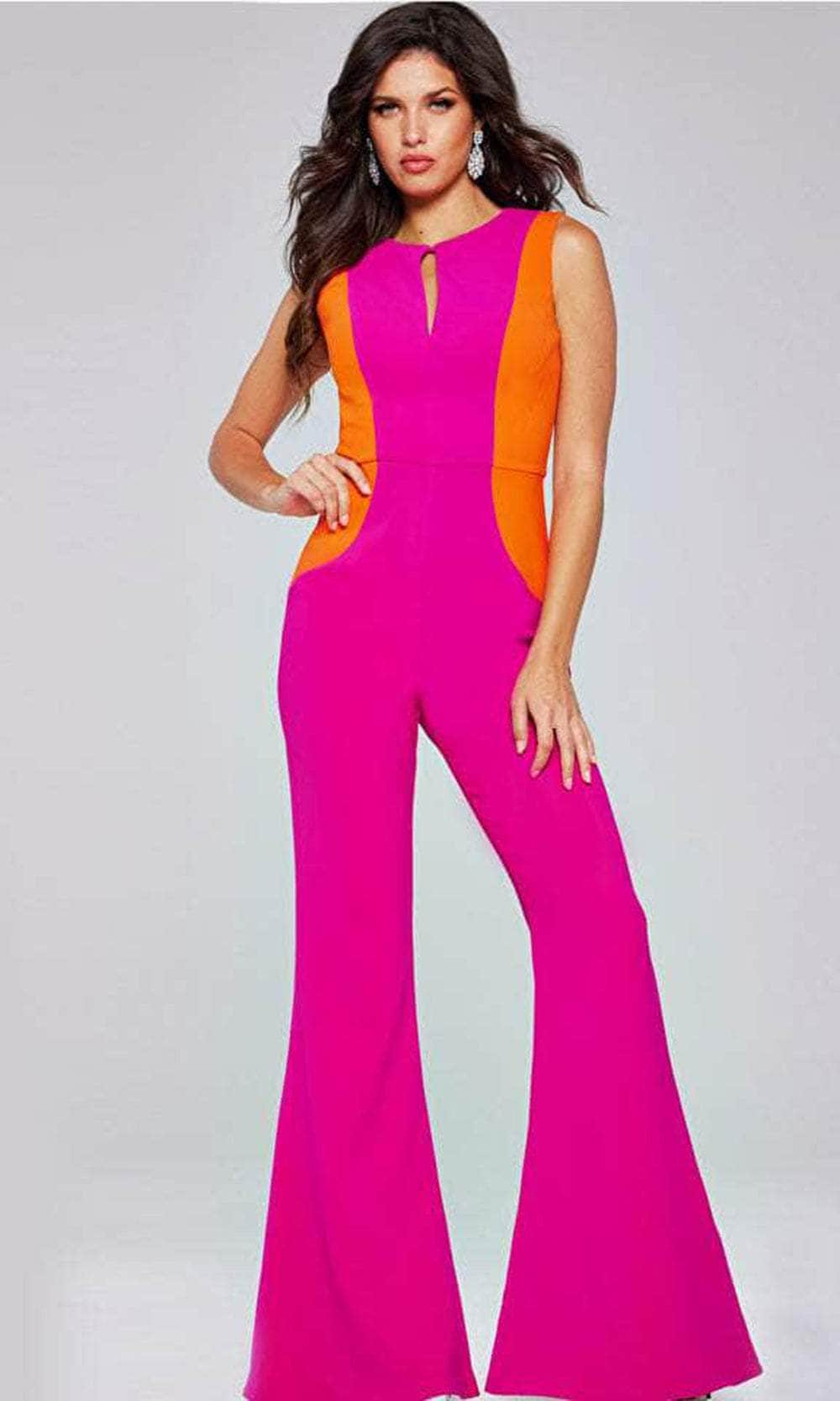 Jovani 42801 - Jewel Neck Sleeveless Jumpsuit Special Occasion Dresses 00 /  Fuchsia/Orange