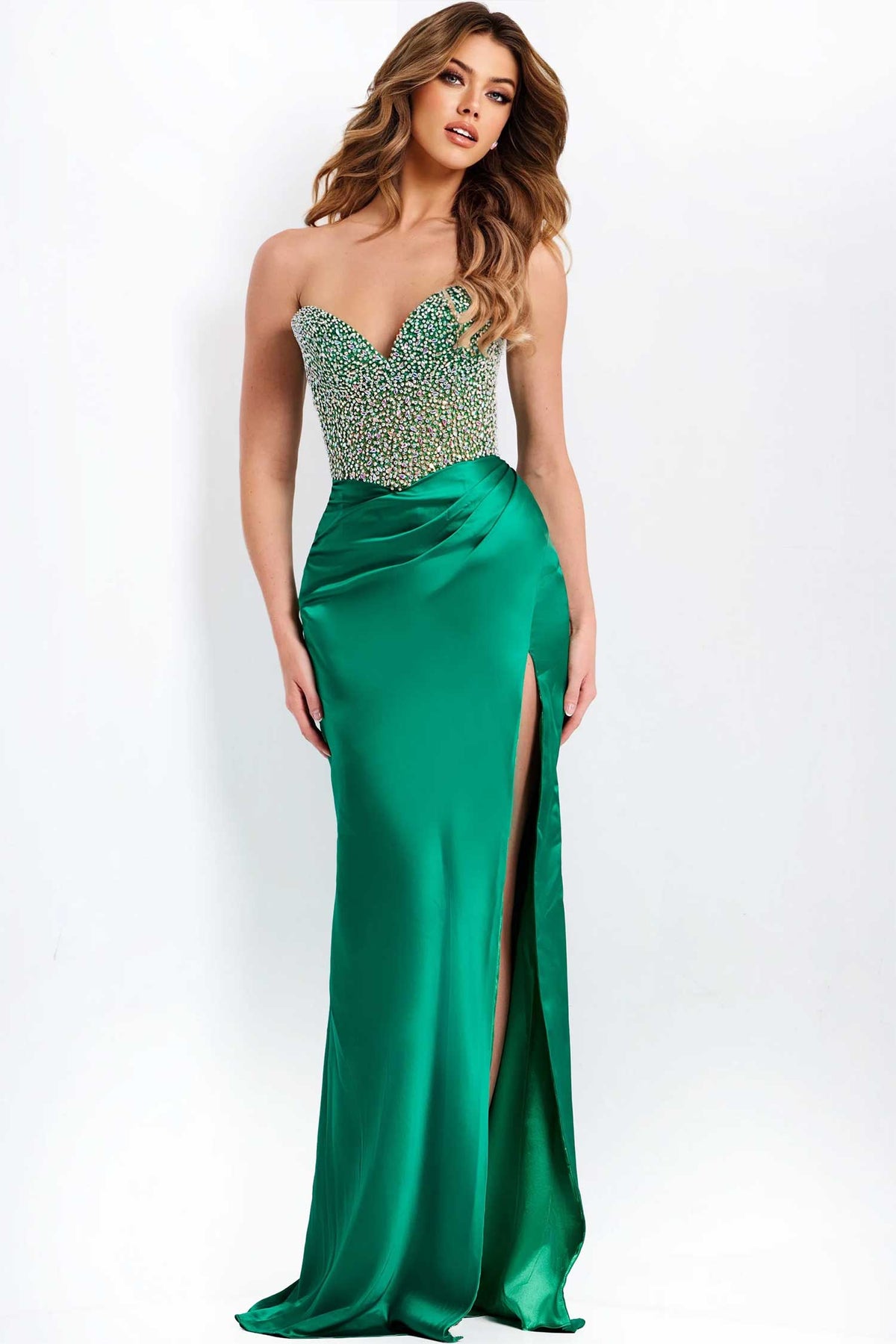 Jovani 42845 - Satin Sweetheart Gown with Slit