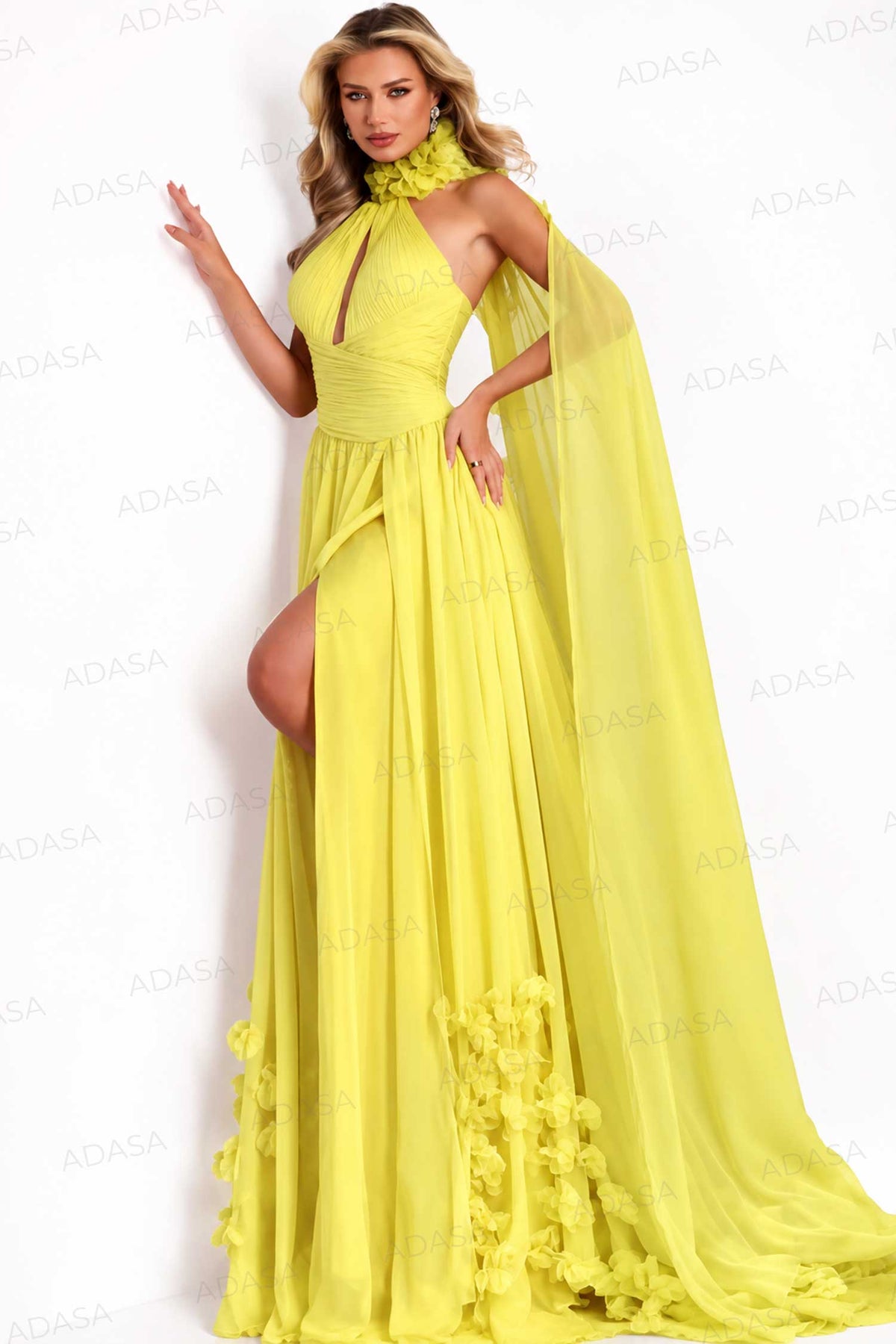 Jovani 42861 - Keyhole Halter Floral Applique Evening Gown