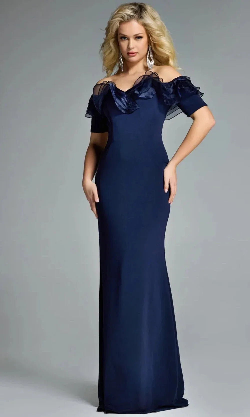 Jovani 42966 - Off-Shoulder Column Gown with Ruffle Detail Mother of the Bride Dresses