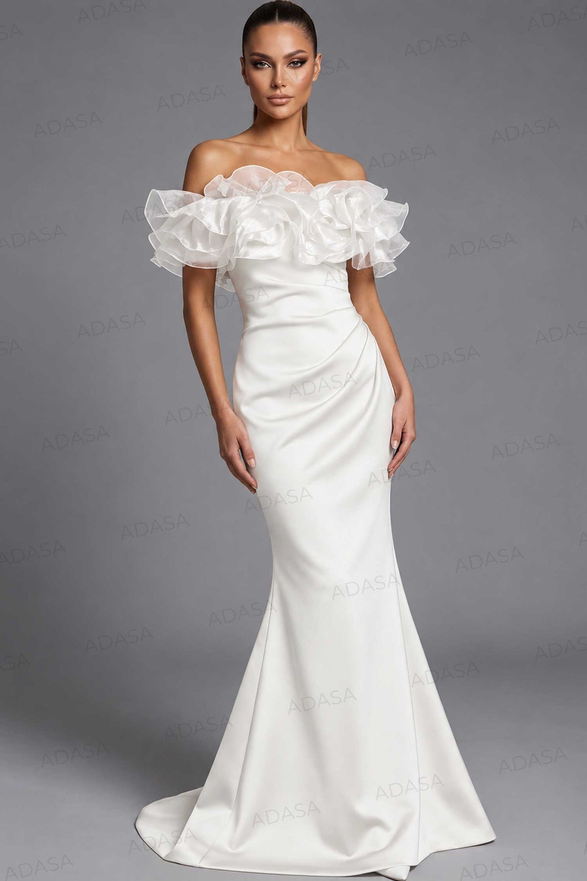 Jovani 43001 - Off Shoulder Flared Hem Gown with Ruffles