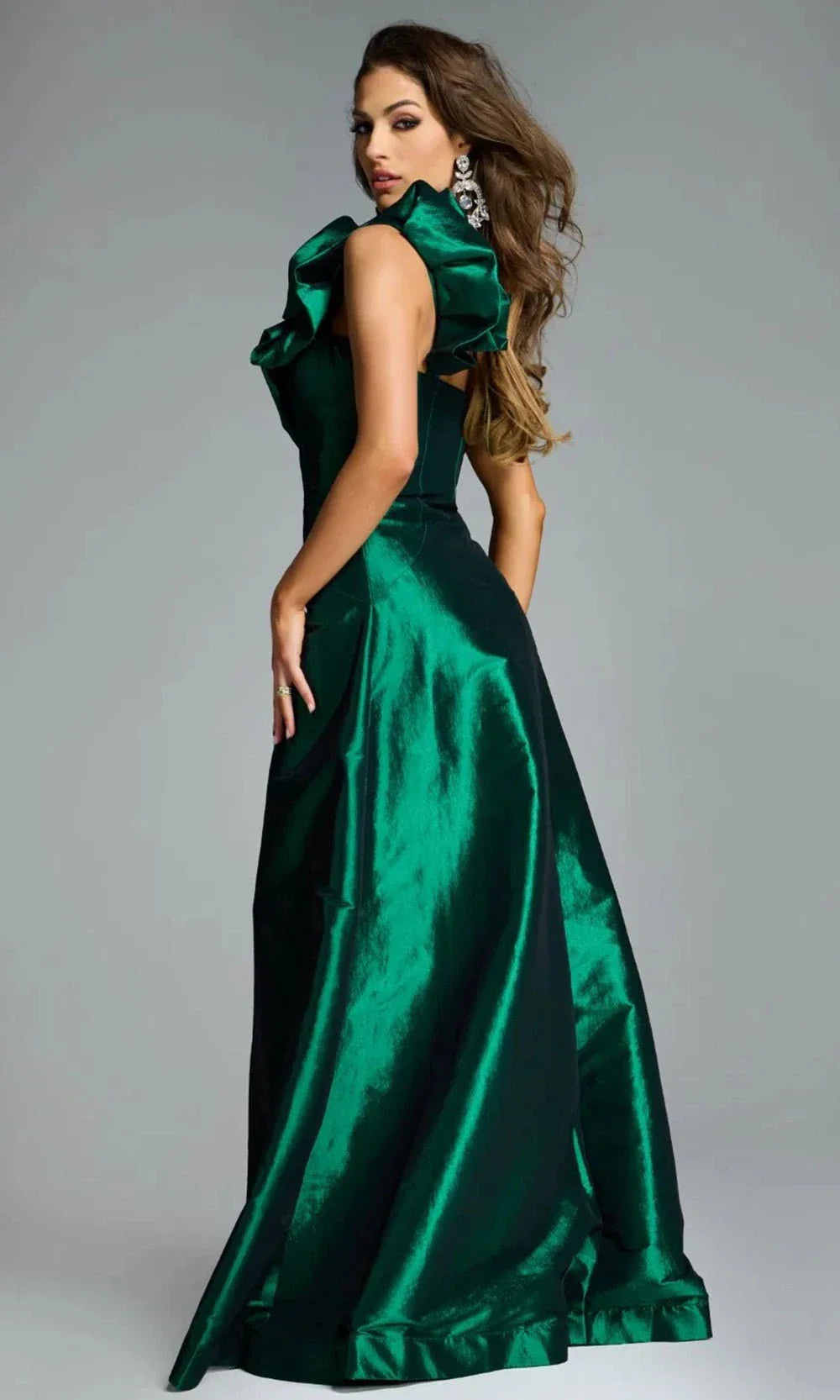 Jovani 43048 - Elegant A-Line Gown with Ruffled Shoulder Evening Dresses